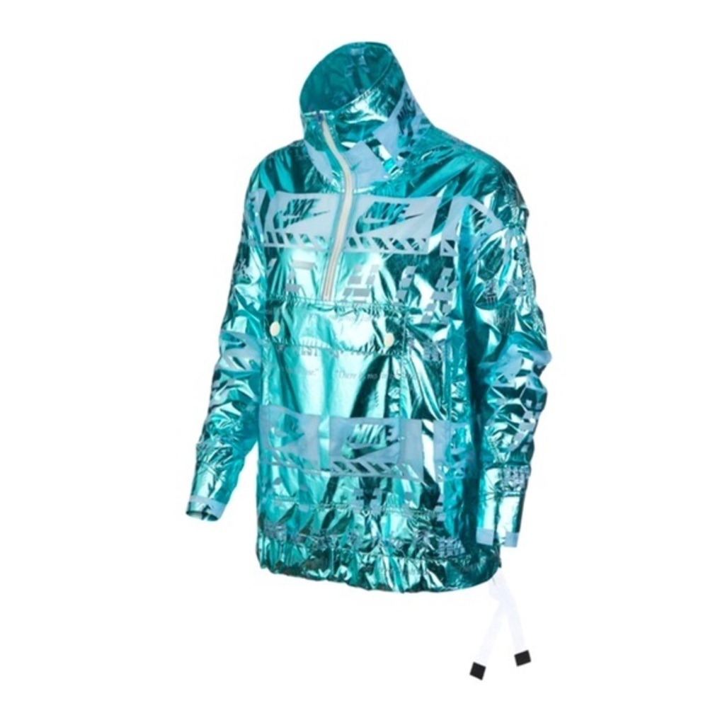 Nike Sportswear Windbreaker Jacket Women's Metallic Half-Zip Pocket Strings